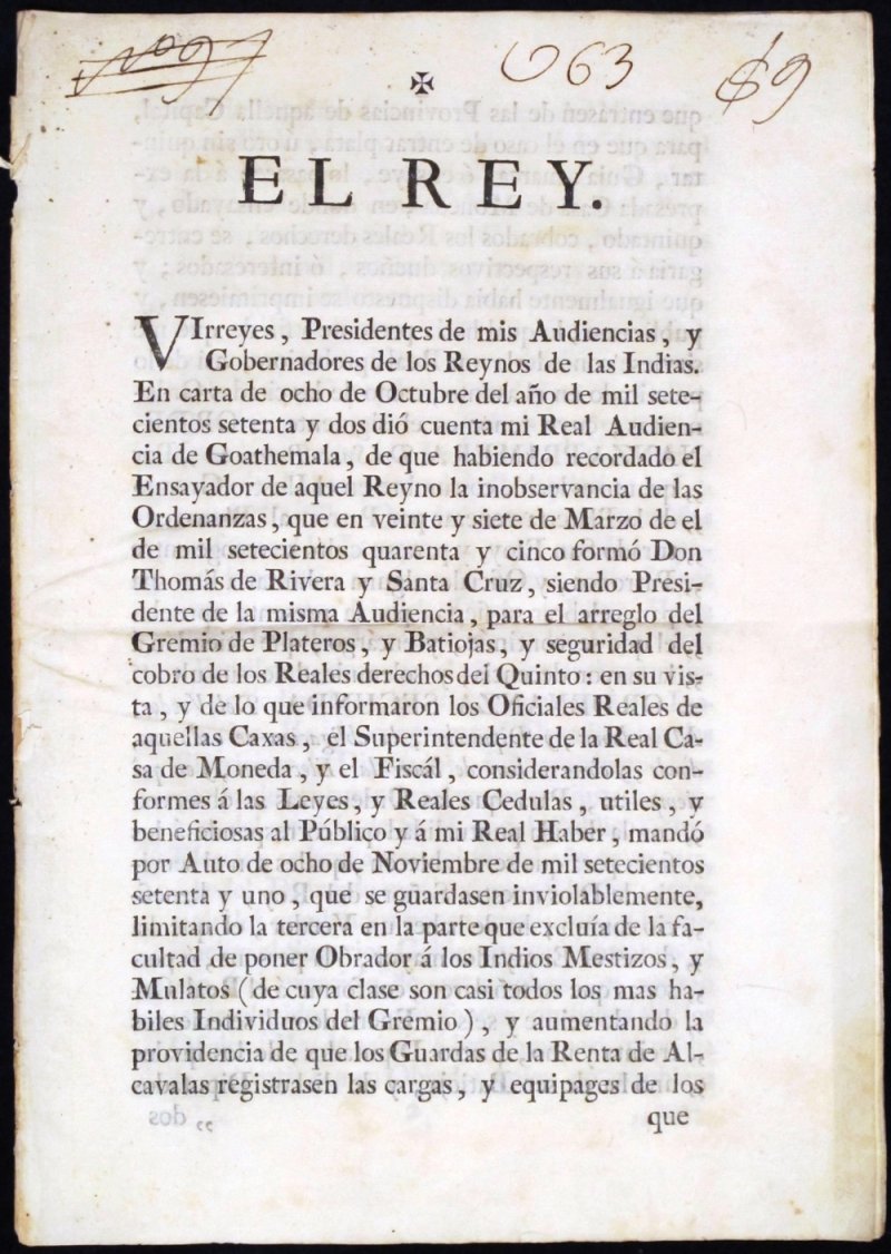 El rey… y Gobernadores de los Reynos de las Indias. En carta de ocho de ...